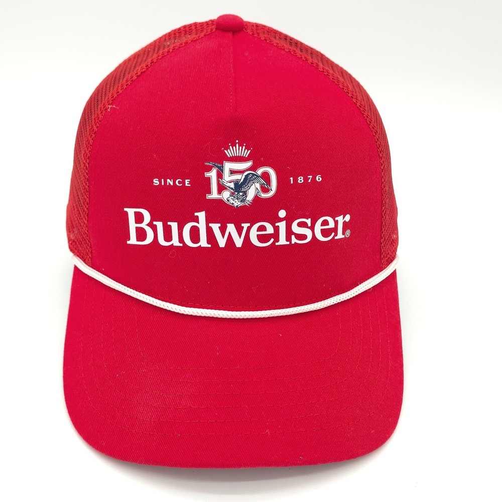 Budweiser Hat Cap Mens OS Red 150th Anniversary Foam Front Trucker SnapBack